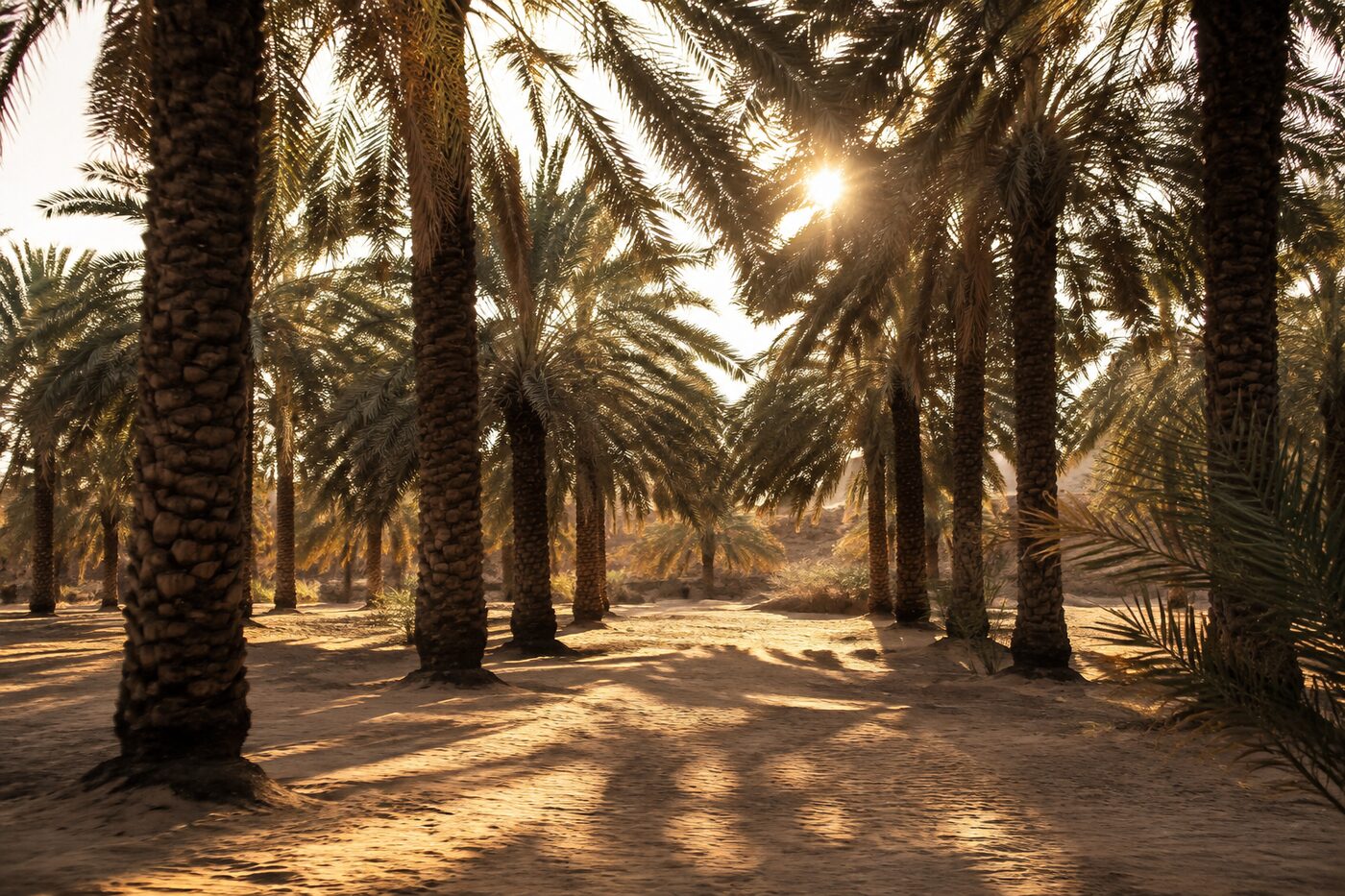 Date palms in late afternoon light